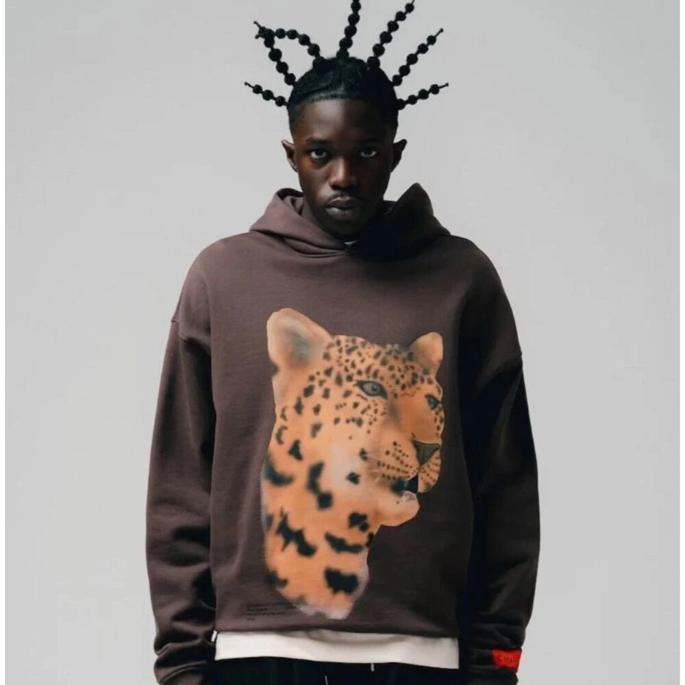 CHNGE Amur Leopard Unisex Pullover Graphic Hoodie Size 3XL Brown Organic Cotton